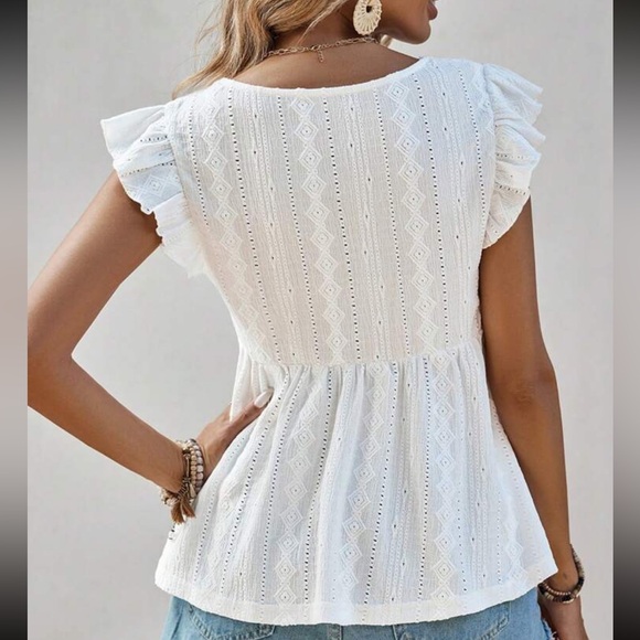 Boho white v neck ruffle babydoll blouse - Picture 4 of 5